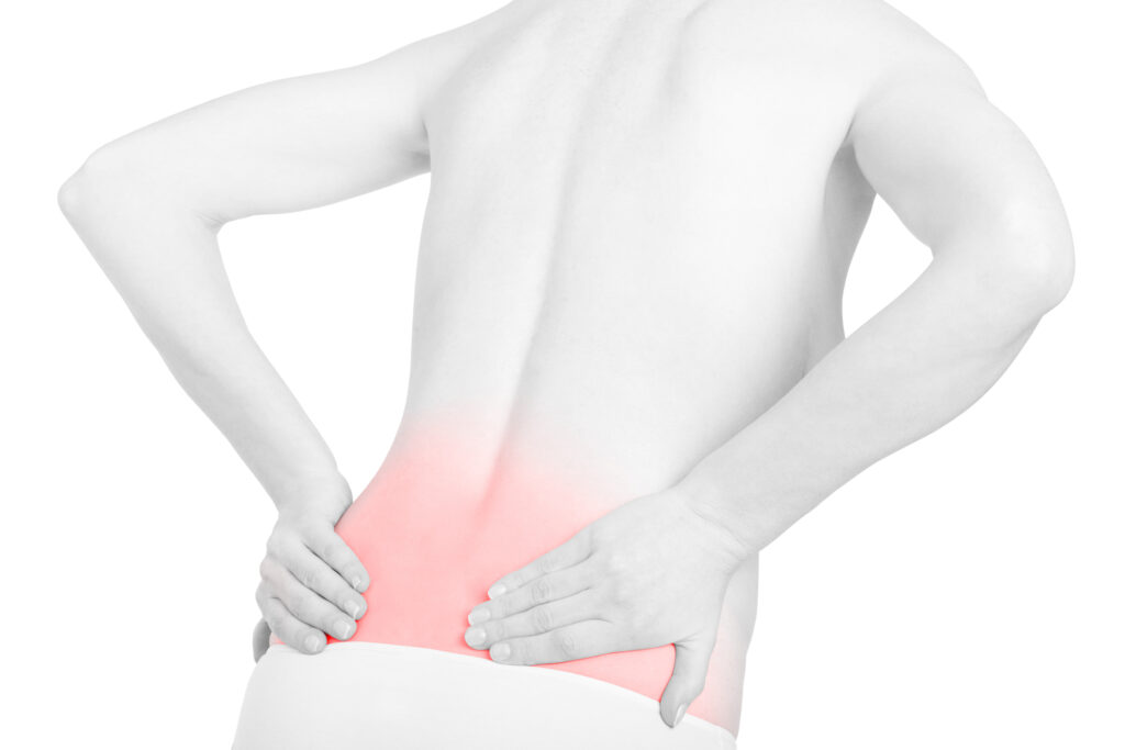 Ilustración médica de la columna lumbar y articulaciones facetarias para explicar el dolor facetario lumbar